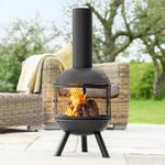 Harrier Steel Chiminea Fire Pits - Small/Medium/Large Outdoor Log Burner | Steel Chiminea Patio Heater with Log Store| Elevate Your Outdoor Ambiance (Small Chiminea)