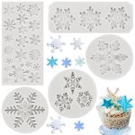 RFGHAC Snowflake Fondant Molds 3D Christmas Snowflake Sugarcraft Mold Silicone Baking Mold for Cake Decoration Cupcake Topper Candy Chocolate Polymer Clay Gum Paste Set of 5