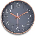 Rylan Wall Clock 12" Silent Quartz Decorative Latest Wall Clock Non-Ticking Classic Clock Battery Operated Round Easy To Read For Room/Home/Kitchen/Bedroom/Office/School- Analog, Plastic, Grey