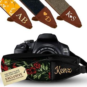 Art Tribute Camera Strap Personalized With Name - Shoulder, Crossbody & Neck Camera Strap for Photographers, Fits All Cameras, Canon Nikon Sony Fujifilm, Padded Strap W/Quick Release & Leather Ends