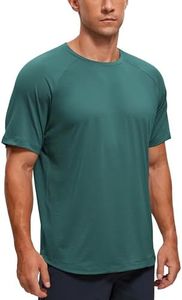 CRZ YOGA Mens Lightweight Athletic T-Shirts Moisture Wicking Running Workout Shirt Short Sleeve Gym Tops Forest Green Large