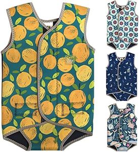 Swim Cosy Baby/Toddler Wetsuit Vest with UPF50 - Neoprene Wrap around design for Boys/Girls 0-3 years - Unicorns, Dinosaurs, Ducks (Orange Splash, MEDIUM 6-18 Months)