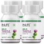 INLIFE Milk Thistle Extract 400mg | 80% Silymarin Liver Support Supplement - 60 Vegetarian Capsules (Pack of 4, 240)