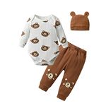 Planooar Baby Clothes 3Pcs Set Baby Boys Clothes Outfit Long Sleeve Little Bear Pattern Top + Pants (0-3 Months) White