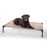 K&H Pet Products Elevated Outdoor Dog Cot Bed, Raised Cooling Bed with Washable Breathable Mesh for Large Dogs, Portable Raised Platform Pet Bed, Heavy Duty Metal Frame Hammock Bed, Large, Tan