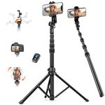 Nineigh 75'' Phone Tripod, Extendable Aluminum Tripod for iPhone & Smartphone with Remote, Portable Mobile Phone Tripod Stand, Compatible with iOS/Android/Lightweight Camera