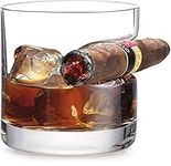 Whiskey Glass with Cigar Holder with Built-in Cigar Rest,Hand-Free for Cigar Cigarette Lovers Old Fashion Ultra Clear Cigar Glass,320ml (Round A)