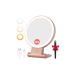 Auxmir 30X Magnifying Mirror, Double Sided 1X /30X Makeup Mirror with Light, Folding Lighted Rechargeable Beauty for Travel, Rotating 3 Color Lights, Dimmable Touch Screen, Rose Gold