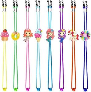 Tazimi 8 Pcs Kids Glasses Strap Mermaid Unicorn Dessert Elastic Anti-slip Eyeglass Straps Multicolor Glasses Retainer Holder Chain for Girls, Muticolor