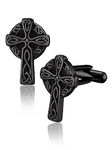 Bandmax Black Celtic Cross Cufflinks for Men Stainless Steel Vintage Viking Celtic Cuff Links for Wedding Groom Groomsmen Gift for Father Husband