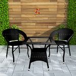 CORAZZIN Rattan Garden Patio Seating Chair And Table Set Outdoor Balcony Garden Coffee Table Set Furniture With 1 Square Table And 2 Chairs Set (Black) L 50 Cm, W 48 Cm, H 81 Cm