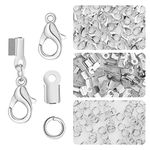 Yolev 450 Piece Jewelry Making Accessories Kit Include 200 Fold Over Cord End Caps Crimp End Tips 200 Jump Ring Connectors and 50 Lobster Claw Clasps for Jewelry Making and Bracelets (Silver)