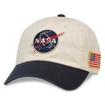 American Needle United Slouch Casual Baseball Dad Hat, NASA, Ivory/Navy (43570A-NASA)