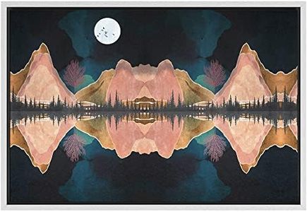 SIGNFORD Framed Canvas Print Wall Art Mirror Image Reflection Mountains & Forest Abstract Wilderness Illustrations Modern Art Rustic Scenic Colorful for Living Room, Bedroom, Office - 16"x24" White