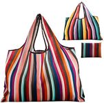 Reusable Grocery Bag Gophra 2 Packs Large Washable Foldable Eco Friendly Nylon Heavy Duty Fits in Pocket Shopping Tote Bag (New Rainbow)