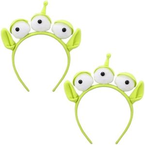 Sumkita Alien Headband, Green, 2 Count - Elastic Three-eyed Alien Women Hairband for Adults and Children - Funny Party Cosplay Accessory for Halloween, Christmas, Birthday