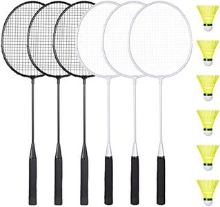 AboveGenius Badminton Rackets Set of 6 for Outdoor Backyard Games, Including 6 Rackets, 6 Nylon Badminton Shuttlecocks, Lightweight Badminton Racquets for Beginners