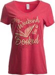 Ann Arbor T-shirt Co. Women's My Weekend is All Booked Funny Cute Book Reader Reading V-Neck T-Shirt Large Vintage Red