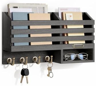 FifthQuarter Key Holder for Wall: Easy Mounted Key Rack and Mail Organizer with Store Shelf and Four Sturdy Keys Hooks Decor in Kitchen|Farmhouse|Entryway|Mudroom (Black)