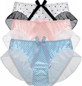 Joyralcos Women’s Bikini Brief Panties Japanese Anime Underwear Lolita Frill Trim Panty Set, 3 Pack Plaid and Dots Style, One Size