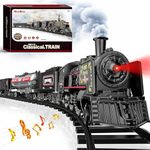 Hot Bee Train Set for Boys,Train Toys w/Alloy Steam Locomotive,Cars Tracks,Model Train w/Smoke,Sounds & Lights, Christmas Train Toys for 3 4 5 6 7+ Years Old Boys Kids