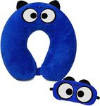 Nitsha Velvet Cute Big Cartoon Neck Pillow & Sleeping Eye Mask Combo for Men & Women - Blue