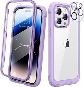 Diaclara Designed for iPhone 14 Pro Max Case 6.7’’, [2023 Upgraded] Full Body Rugged Case w/Built-in Touch Sensitive Anti-Scratch Screen Protector+9H Glass Camera Lens Protector(Peri Purple)