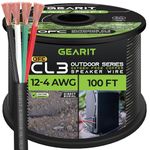 GearIT 12/4 Speaker Wire (100 Feet) 12AWG Gauge, Black 4-Conductors/Outdoor Direct Burial in Ground/in Wall / CL3 CL2 Rated - OFC Oxygen-Free Copper, Black 100ft