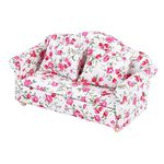 Mini Dollhouse Sofa, 1/12 Scale Dolls House Furniture Couch Flower Pattern Mini Furniture Sofa Set with Back Cushions(#2)