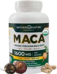 Mother Nature Organic Maca Root Capsules for Women & Men, 1600mg, Vegan Capsules, Peruvian RAW Yellow, Red & Black Maca, Non-GMO, Maca Peruana Supports Reproductive Health & Natural Energizer (120ct)