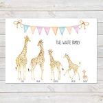 Giraffe Family Print, Wall Art Gift for Home Personalised