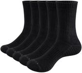 YUEDGE Womens Gym Tennis Training Athletic Socks Moisture Wicking Cushioned Crew Socks Casual Black Cotton Socks for Women Size 6-9, 5 Pairs/Pack