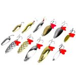 PISCORUSH Fishing Spoons Set with Box Saltwater Gold Silver Metal Lures with Treble Hooks Spinning Lures Hard Baits for Bass Trout Steelhead Salmon Pike Walleye 1/8oz - 3/8oz (12 PCS with Box)