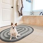 Homespice Graphite Oval Braided Rug 27x45, Rustic Entry Mat and Small Braided Rugs for Kitchen