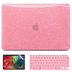 Anban Compatible with MacBook Air 13 inch Case 2022 2021 2020 2019 2018 Release A2337 M1 A2179 A1932 Touch ID, Smooth Glitter Laptop Hard Shell Case +Keyboard Cover +Screen Protector, Shiny Rose Red