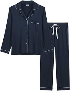 Joyaria Womens Nursing Button Up/Down/Front Long Sleeve Pajama/Pj Set for(Navy Blue, Small)