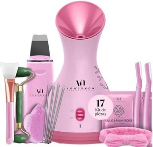 VogueNow Kit de spa de vapor facial con 8 herramientas de cuidado de la piel de cortesía | Vaporizador facial para limpieza facial profunda con calentador de toallas y modo humidificador (Rosa, 1)