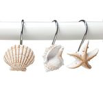 12PCS Seashell Shower Curtain Hooks Anti Rust Decorative Resin Hooks Set for Bathroom, Living Room, Bedroom Décor (Starfish, Seashell, Conch)