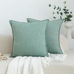 LIGICKY Set of 2 Sage Green Linen Throw Pillow Covers 18x18 Inch Teal Decorative Throw Pillow Covers for Living Room Couch Bed Sofa Rustic Farmhouse Boho Home Decor