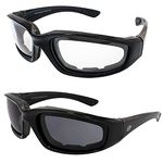 Birdz 2 Pairs Eyewear Oriole Motorcycle Sunglasses Padded Riding Glasses Black Frame Clear + Smoke Lenses