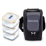 GLASSLOCK Korea Tempered Glass Container Lunch box, 490 ml, Set of 3 - Office Lunchbox Tiffin - Classic Microwave Safe Food Storage with Lid, Airtight