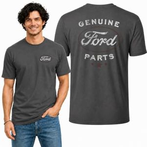 Wild Bobby Genuine Ford Parts Vintage Distressed Cars and Trucks Mens Graphic Tees Front and Back T Shirt Printed Graphic Tees for Men, Charcoal, 5X-Large