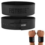 FISTRAGE Lever Buckle Weight Lifting Leather Black Belt Gym Back Support for Men & Women Training Fitness Exercise for Tough Workouts | Power Lifters | Supports Lumber Lower Back (Medium, Black)