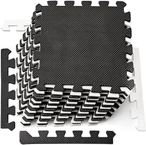 DEAYOU 16 Tiles Interlocking Foam Mat Floor Tiles, 0.4" Thickness EVA Foam Puzzle Mat with Borders, Soft Protective Exercise Padding Mats for Fitness, Play, Gym, 12" x 12", Black and Cream White