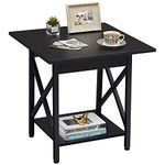 GreenForest End Table Large 24 inch Farmhouse Industrial Design Side Table Nightstand with Storage Shelf for Living Room, Easy Assembly, Black