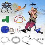 CTSC Zip Line Kits for Garden, 47m Zip Wire Kit For Kids and Adults, With Stainless Steel Spring Brake, Tensioning Kit, Safety Harness, Tree Protectors (47m blue)