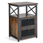 COSTWAY Bedside Table, Industrial Nightstand End Sofa Side Table with 2 Flip Doors and Storage Shelf, Metal Frame Wooden Bedside Cabinet Accent Tea Table for Living Room Bedroom Office (1)