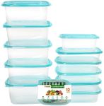 FRESHLY CONTAINED 12 Pack Plastic Food Containers - BPA-Free Reusable Storage Box Set with Lids - Airtight Containers for Kitchen, Pantry, Meal Prep and Lunches - Microwave/Freezer Safe