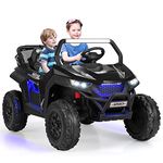 Costzon 2-Seater Ride on Car for Kids, 12V Kids' Electric Vehicles w/Remote Control, 4 Shock Absorbers, Wireless Music & FM, 3 Speeds, Ambiance Lights, Kids Electric UTV, Electric Car for Kids (Black)