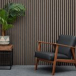 WBM Acoustic Slat Wall Panel - Decorative & Sound Absorbing Wooden Slatted 3D Feature Wall Pannelling - Living Room Bedroom Interior Easy Installation Sound Absorption - 2400mm x 600mm Walnut Dark Oak